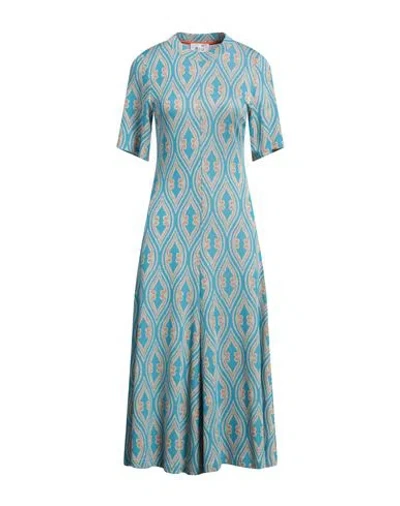 Niū Woman Midi Dress Azure Size L Viscose, Polyamide, Metallic Fiber, Elastane In Blue