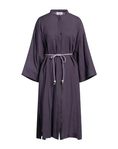 Niū Woman Midi Dress Dark Purple Size L Linen