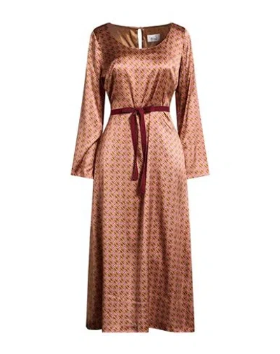 Niū Woman Midi Dress Mustard Size M Silk, Elastane In Brown