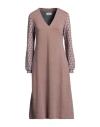 Niū Woman Midi Dress Tan Size Xs Viscose, Polyester, Cotton, Polyamide, Elastane In Brown