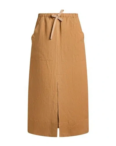 Niū Woman Midi Skirt Camel Size Xs Linen In Brown