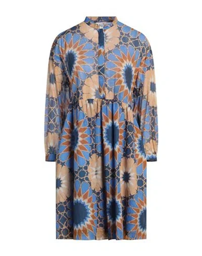 Niū Woman Mini Dress Azure Size Xl Cotton In Blue