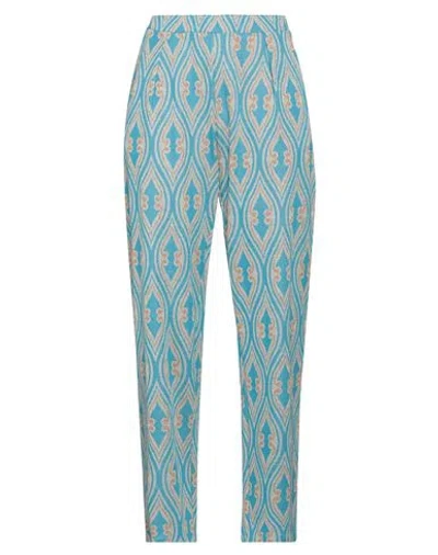 Niū Woman Pants Azure Size L Viscose, Polyamide, Metallic Fiber, Elastane In Blue