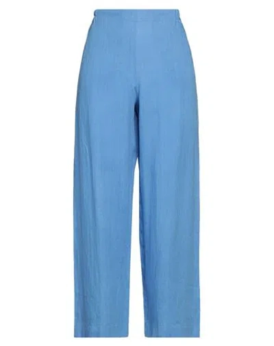 Niū Woman Pants Azure Size M Linen, Cotton In Blue