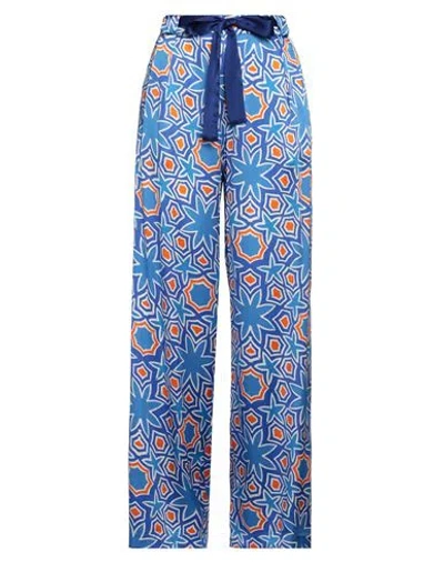 Niū Woman Pants Blue Size L Silk, Elastane, Cotton In Blue