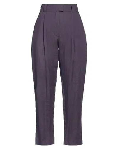 Niū Woman Pants Dark Purple Size L Linen