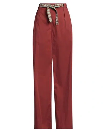 Niū Woman Pants Rust Size L Cotton, Polyamide, Elastane In Burgundy