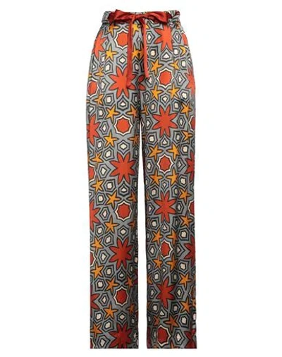 Niū Woman Pants Rust Size M Silk, Elastane, Cotton In Red