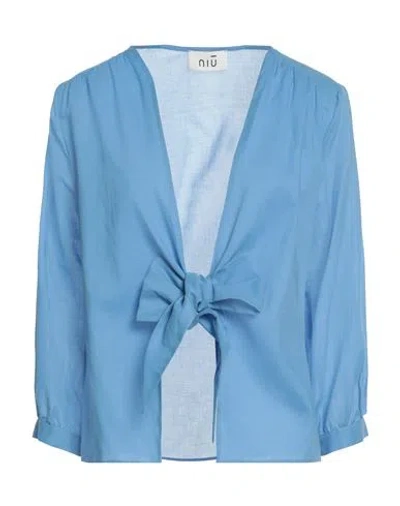 Niū Woman Shirt Azure Size L Cotton In Blue