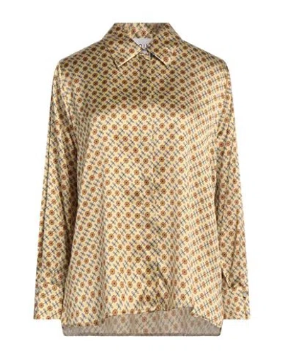 Niū Woman Shirt Pastel Yellow Size L Silk, Elastane In Brown