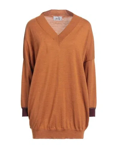 Niū Woman Sweater Brown Size L Wool, Viscose, Polyamide, Polyester