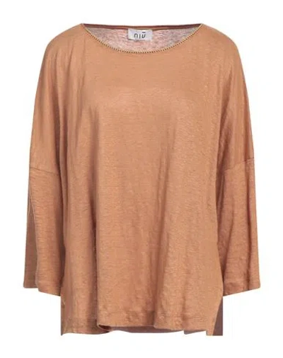 Niū Woman Sweater Camel Size L Linen In Beige