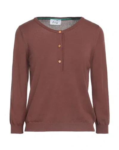 Niū Woman Sweater Chocolate Brown Size L Viscose, Polyester