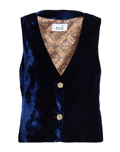 Niū Woman Tailored Vest Midnight Blue Size L Polyester, Viscose