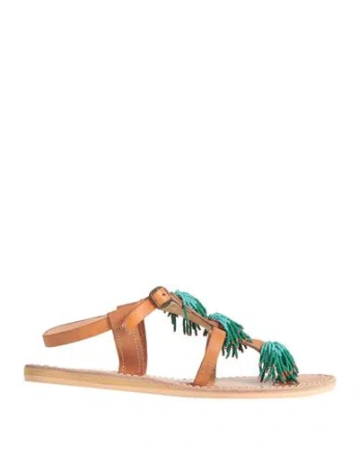 Niū Woman Thong Sandal Tan Size 8 Leather, Rubber, Resin In Brown