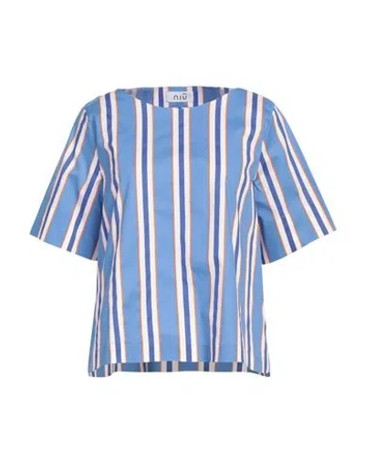 Niū Woman Top Azure Size M Cotton, Elastane In Blue
