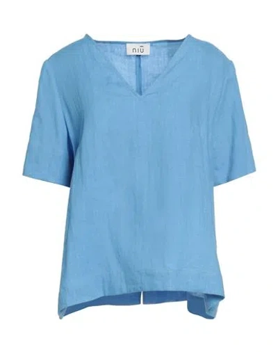 Niū Woman Top Azure Size L Linen In Blue