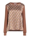 Niū Woman Top Camel Size S Silk, Elastane, Viscose In Multi