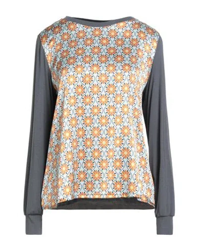 Niū Woman Top Lead Size M Silk, Elastane, Viscose In Gray