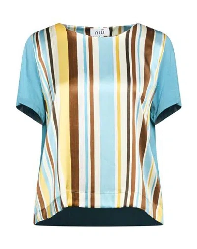 Niū Woman Top Light Blue Size S Silk, Elastic Fibres, Viscose
