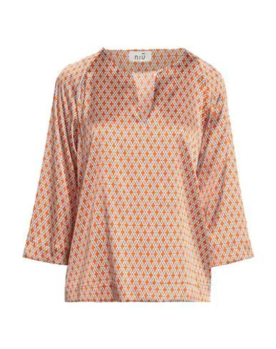 Niū Woman Top Orange Size Xl Silk, Elastane