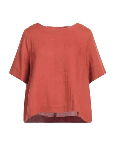 Niū Woman Top Rust Size Xl Linen In Red