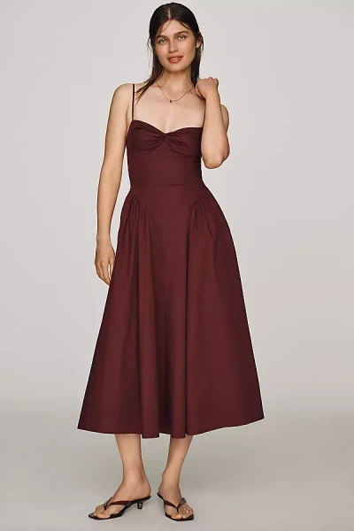 Nia 100% Cotton Destene Sweetheart Midi Dress In Purple