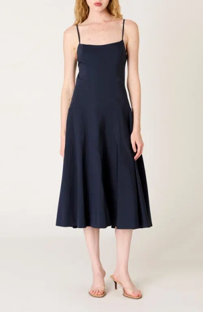 Nia Amor Open Back Cotton Blend Dress In Blue