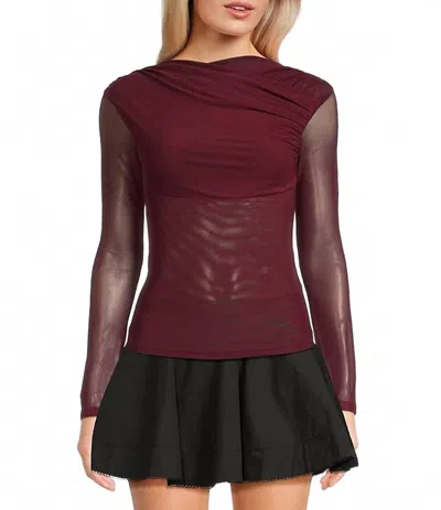 Nia Aria Mesh Long Sleeve Top In Chianti Red In Multi