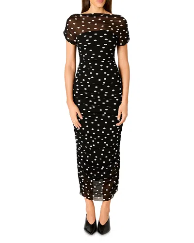Nia Aria Printed Ruched Midi Dress In Black