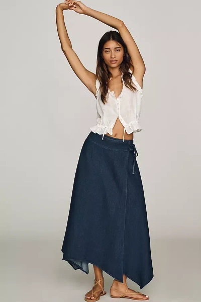 Nia Asymmetrical Denim Midi Skirt In Blue