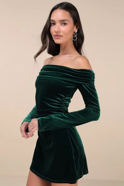 Nia Ava Emerald Velvet Off-the-shoulder Mini Dress In Green