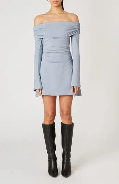 Nia Ava Off The Shoulder Long Sleeve Fit & Flare Dress In Blue