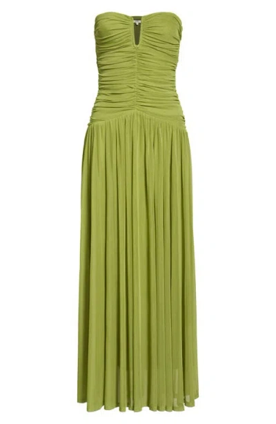 Nia Beverly Ruched Strapless Chiffon Maxi Dress In Green