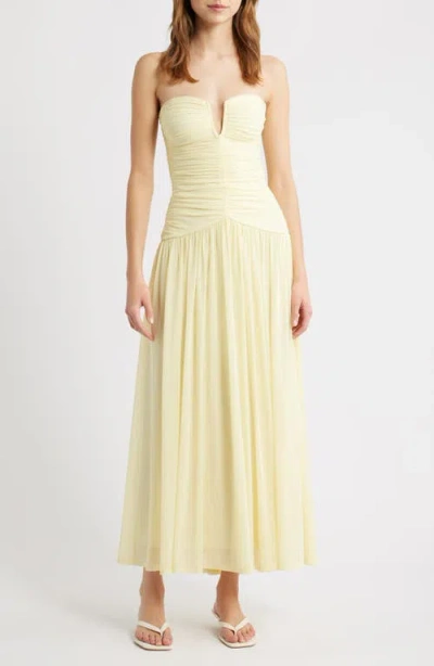 Nia Beverly Ruched Strapless Chiffon Maxi Dress In Yellow