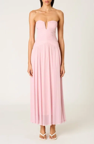 Nia Beverly Ruched Strapless Chiffon Maxi Dress In Pink