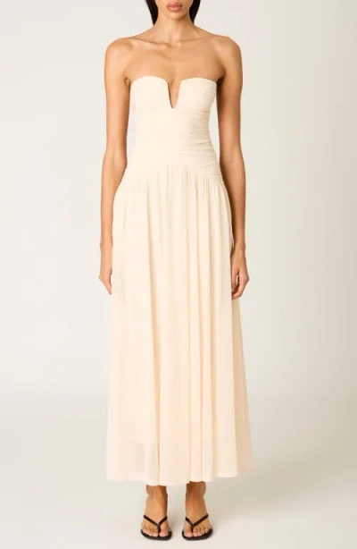 Nia Beverly Ruched Strapless Chiffon Maxi Dress In White