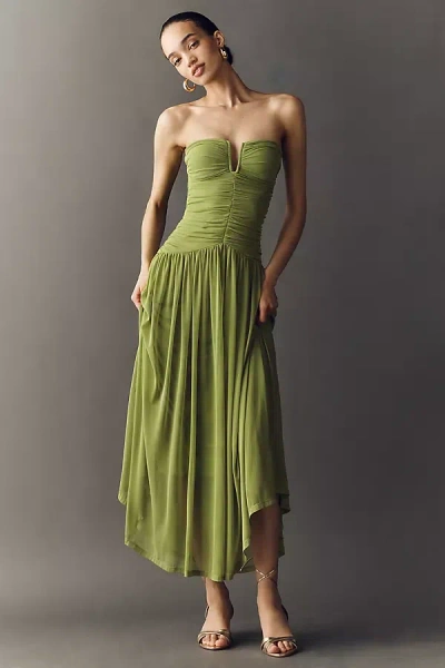 Nia Beverly Strapless Ruched Midi Dress In Green