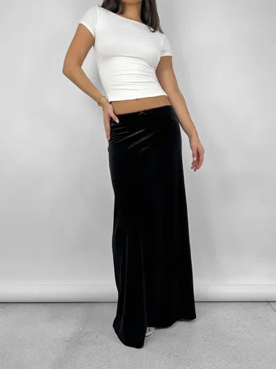 Nia Bow Detail Velvet Midi Skirt In Black