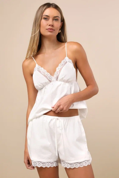 Nia Bud White Lace Drawstring Shorts