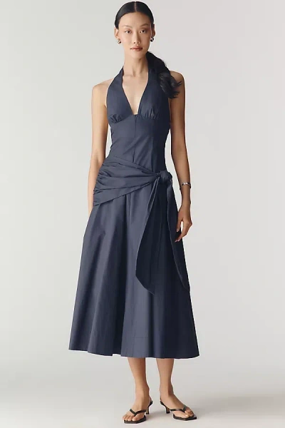 Nia Cadiz Cotton Halter Tie Midi Dress In Blue