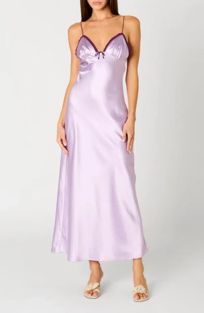 Nia Camille Satin Midi Slipdress In Pink