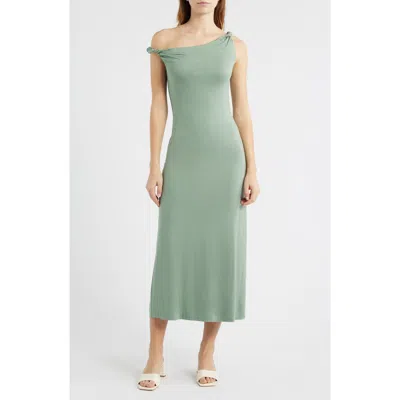 Nia Carmella Asymmetric Midi Dress In Green