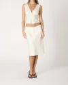 Nia V-neck Scalloped Trim Silky Top In White In White