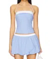 Nia Cherry Top In Chambray In Blue