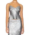 Nia Chrome Metallic Moss Cami Top In Silver In Silver