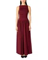 Nia Clea Ruched Sleeveless Drop Waist Maxi Dress In Burgundy