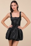 Nia Clemens Mini Bubble-hem Dress In Black In Black