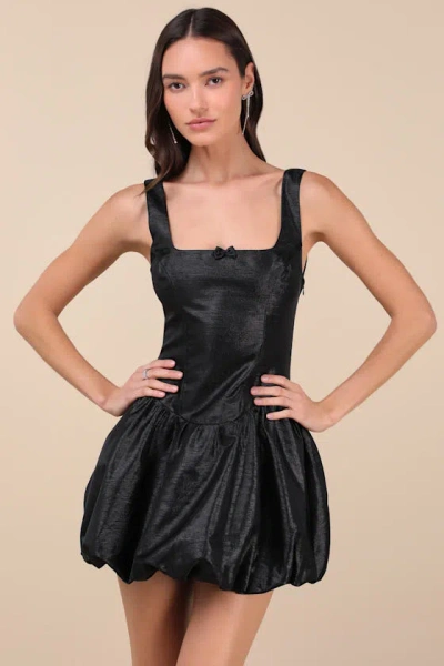 NIA CLEMENS BLACK BUBBLE-HEM MINI DRESS