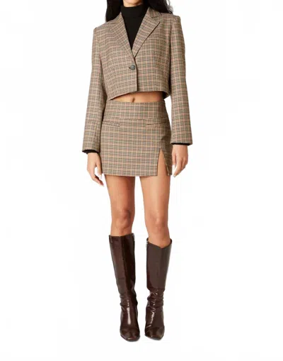 Nia Cropped Plaid Blazer In Chestnut In Multi